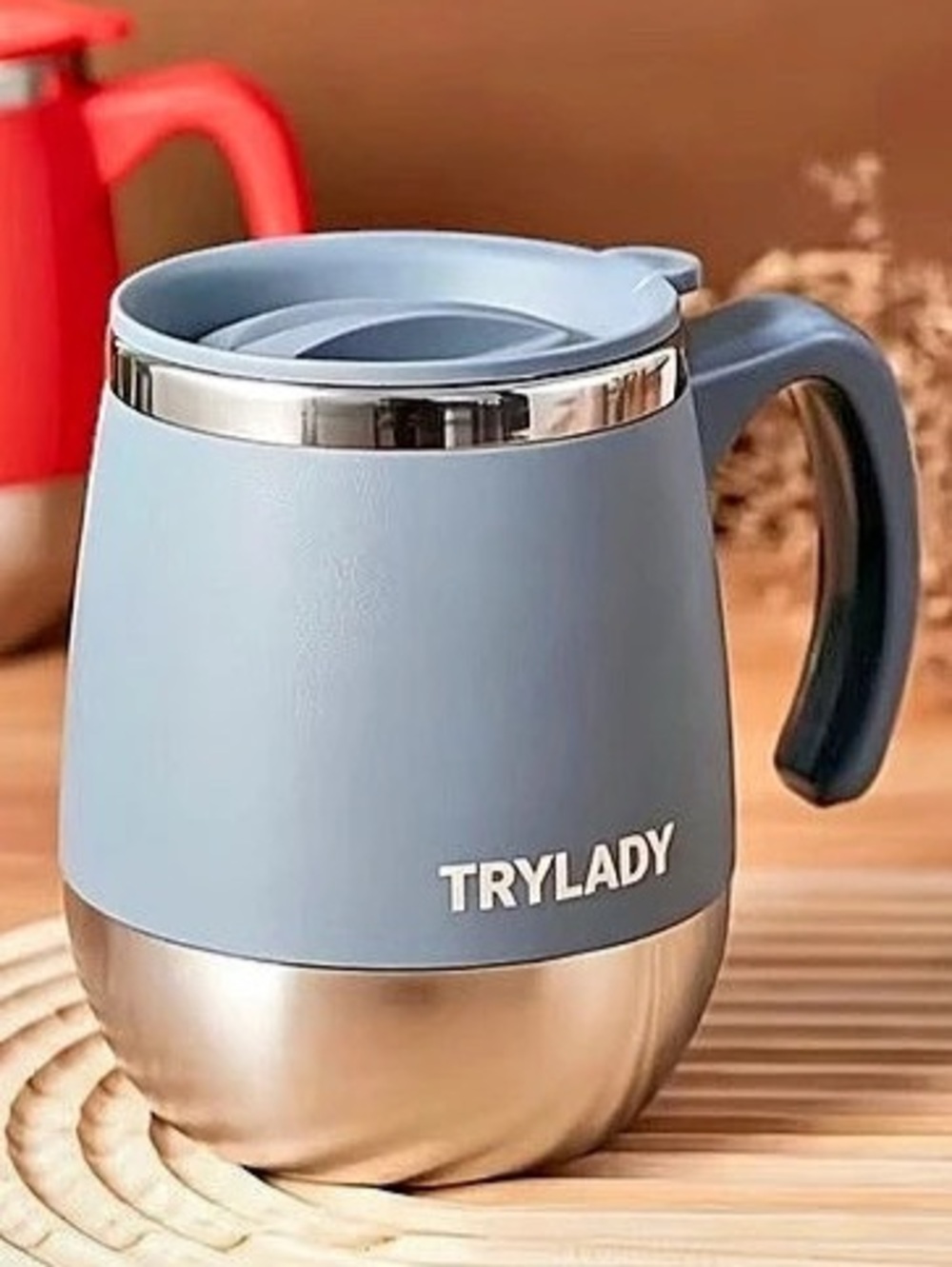TRYLADY Insulated Coffee Mug Blue & Silver